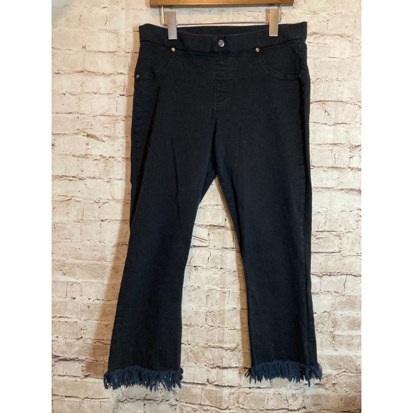 Utopia by Hue Jeans Womens Large Black Pull On Elastic Waist Fringe Frayed Trim - Picture 1 of 12